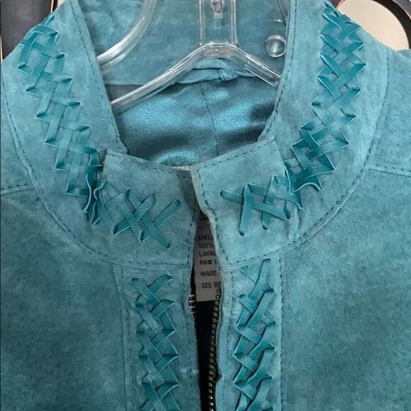 Vintage Suede 80’s Boxy Oversized Turquoise Bradley Leather Zip Up Jacket Sz S - Picture 5 of 10